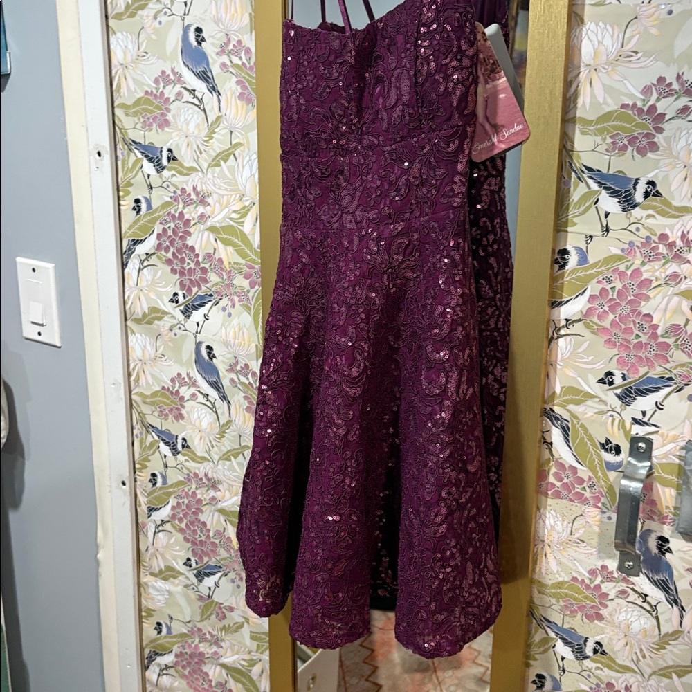 NWT!! Emerald Sundae Purple Sequin Spaghetti Strap Mini Dress - Picture 4 of 5